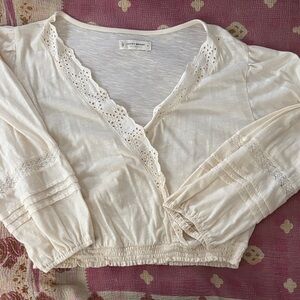 Lucky Brand Cream Lace Trim Blouse